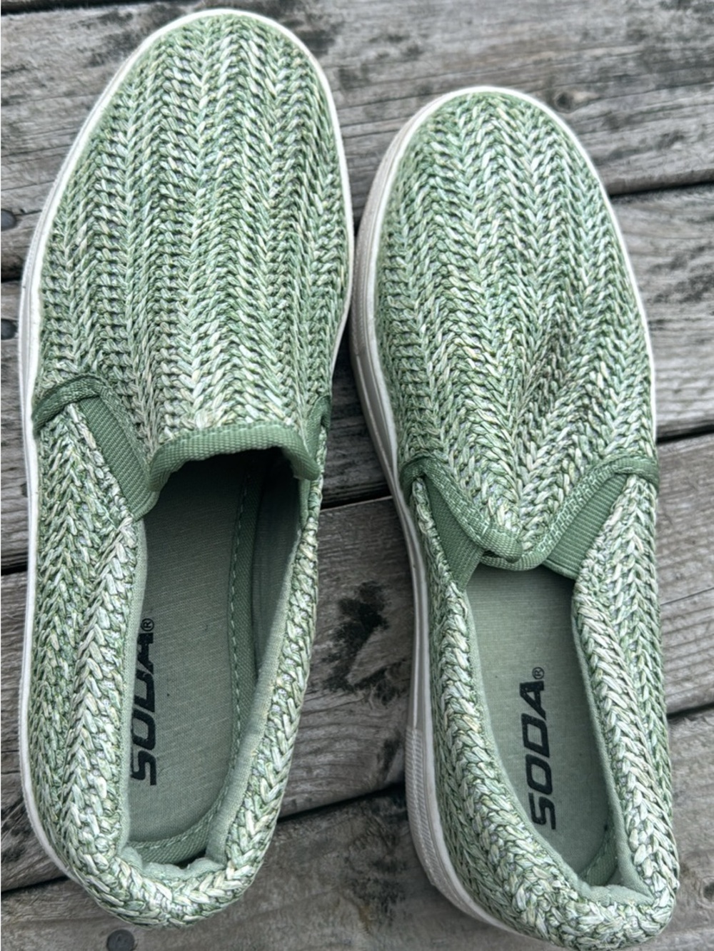 Soda Slip-On Knit Sneakers in Light Green and White